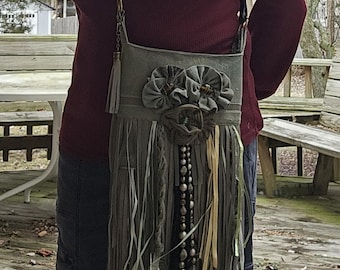 Bag/purse, boho, fringes, art bag, hand made