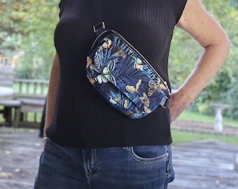 Purse, waist bag, blue butterfly