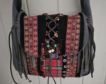 Bag/purse, shoulder,  boho, fringe purse, art bag, hand made