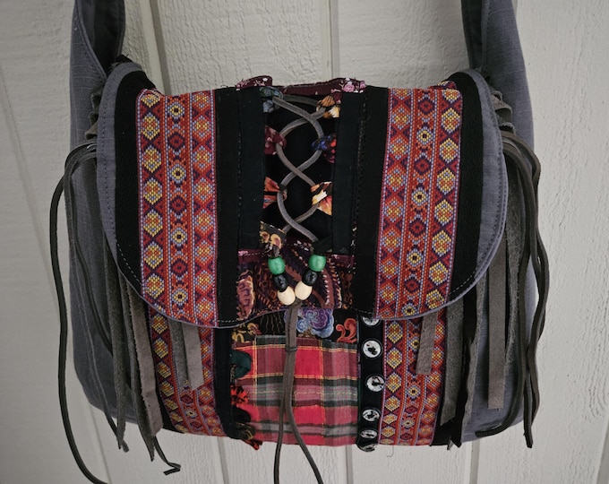 Bag/purse, shoulder,  boho, fringe purse, art bag, hand made