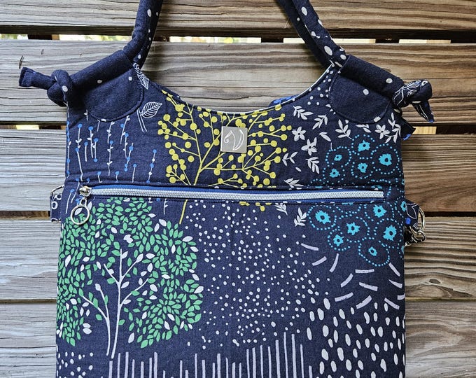 Tote bag/purse, indigo blue floral