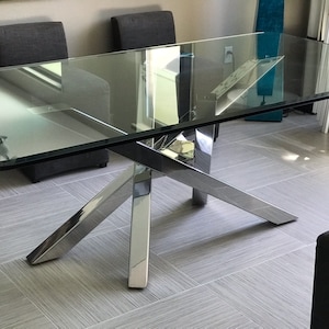Polished Stainless Criss Cross Style Metal Table Base - Any Size!