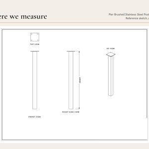 Reference sketch of the Pier Brushed Stainless Steel Post Table Legs showing where width, and height are measured