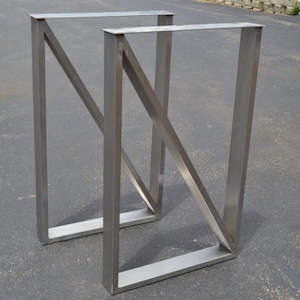 Vector Brushed Stainless Steel Cross Brace Table Legs, Dining and Desk Legs, Custom Size