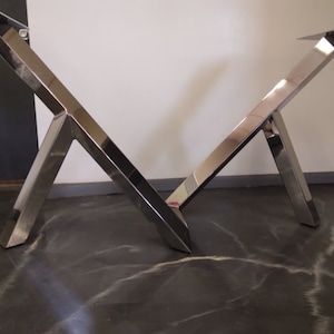 Polished Stainless Steel Abstract Style Metal Table Base for Dining Tables, Conference Tables, Wood, Stone, and Glass Tops