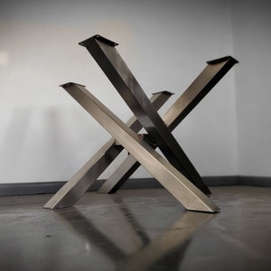 IN STOCK - Brushed Stainless Criss Cross Metal Table Base 24&quot; W x 38&quot; L x 28.5&quot; H