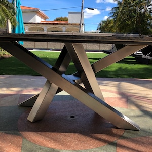 Brushed Stainless Criss Cross Style Metal Table Base - Any Size!