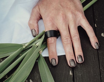 Black Plain Leather Band Ring