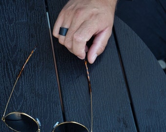 Black Plain Leather Band Ring