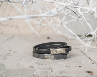 Slim leather band wrap around bracelet with magnetic fastening