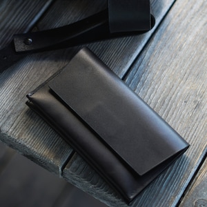 Leather Flap Wallet in Black with Magnetic Closure