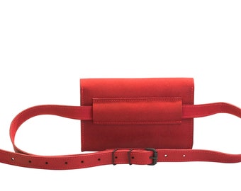 Hermès Red Leather Travel Clutch Fanny Pack Waist Belt Bag