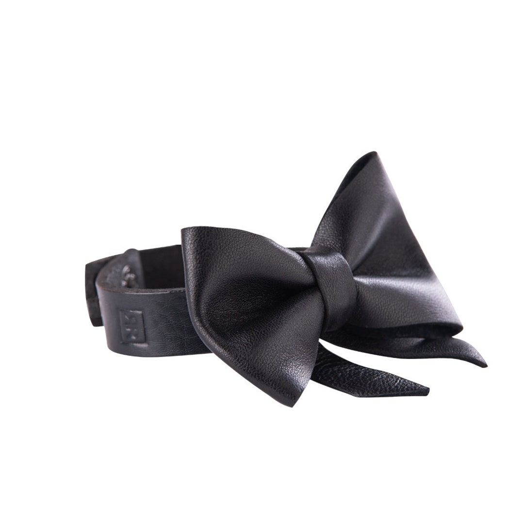 Black Leather Bow Bracelet - Etsy