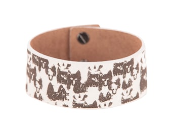 Wide White leather Wolf bracelet