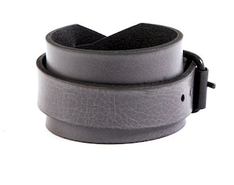 Wide Grey leather bracelet with strap around