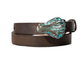 Lion Buckle Leather Double Wrap Bracelet/ Choker Necklace