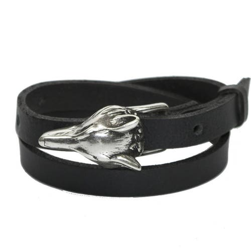 Silber Matte Wolf Schnalle Leder Doppelwickelarmband / Choker Halskette