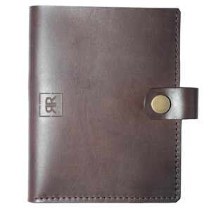 Dark Brown Genuine Leather Handmade Wallet with Press-stud fastening