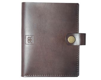Dark Brown Genuine Leather Handmade Wallet with Press-stud fastening