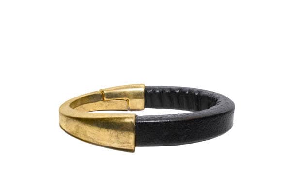 Leather Cord Bracelet with Asymmetrical gold-tone Clasp fastening