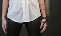 Leather wrap around thumb cuff wrist brace bracelet product logo