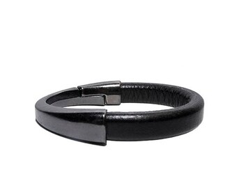 Leather Cord Bracelet with Asymmetrical gunmetal Clasp fastening