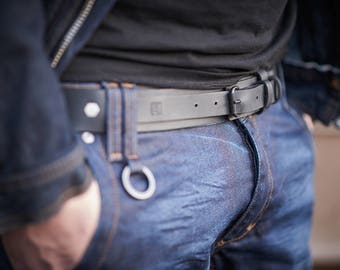 Black Leather Belt With Double Keeper