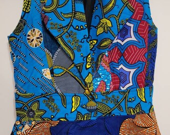 African Print Patchwork Vest Blue Tone - Etsy