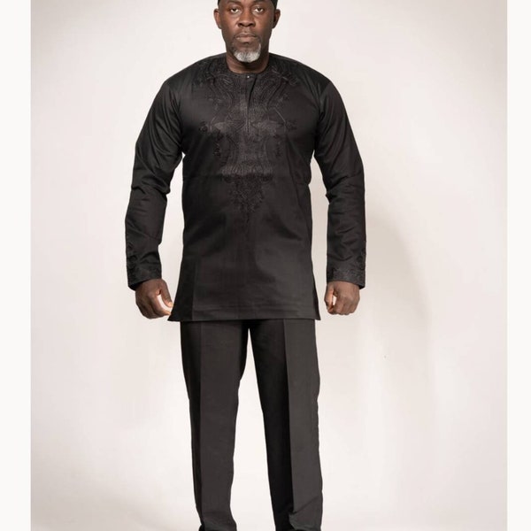 Chemise Broderie Homme (Noir sur Noir)