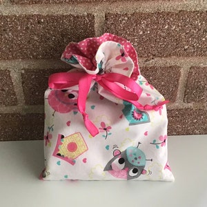 Owls, Birdhouse, Small, Gift, Bag, Fabric Bags, Gift Bag, Thank You, Gift, Birthday, Reusable, Washable, Appreciation, Eco-Friendly, Lined image 1