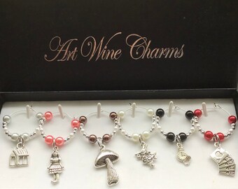 6 Alice in Wonderland (1) themed Wine Charms, Movie, Musical, Show, Themed Party, Party Favors, Thank You, Gift, Theater, Costume