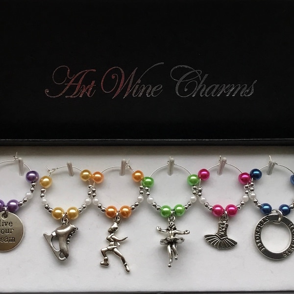 6 Figure Skating (2) themed Wine Charms,Figure Skating Coach Gift,Figure Skating Team Gift,Figure Skating Gift, Gifts under 20, Party Favors