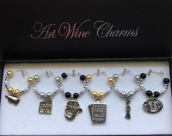 6 Movie Themed Wine Charms, Movies, Films, Film, Movie Maker, Film Maker, Cinemas, Directer, Actor, Actress, Thank You, Gift, Party Favors