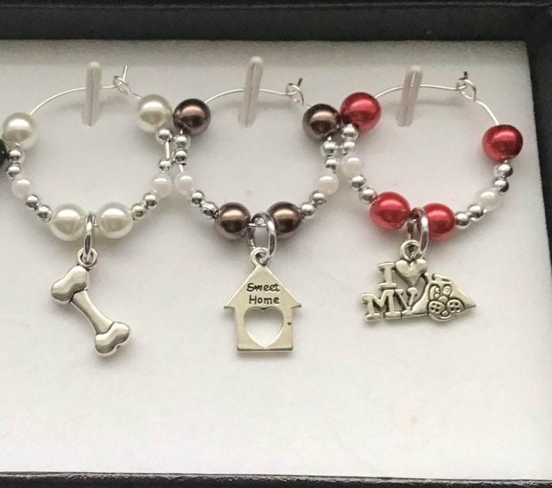 6 Dog themed Wine Charms, Canine, Puppy, I Love My Dog, Veterinary Gift, Veterinarian, Animal Shelter Gift, Gift, Themed Party, Party Favors image 3