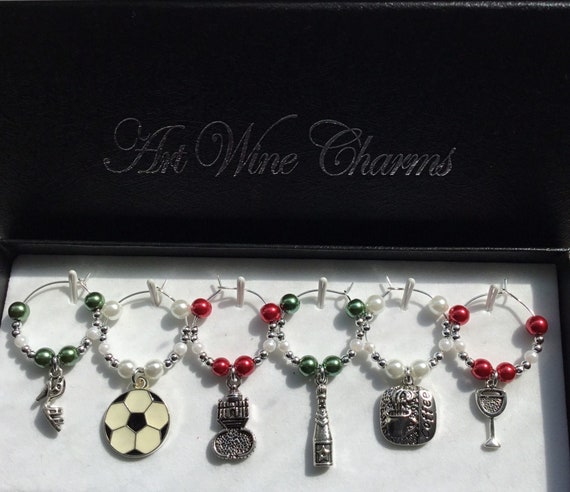 6 Italian Themed Wine Charms Italian Wine Charms Italian Decor Gift For An Italian Travel Decor Coach Gift Italy Gift Italian Themed Party