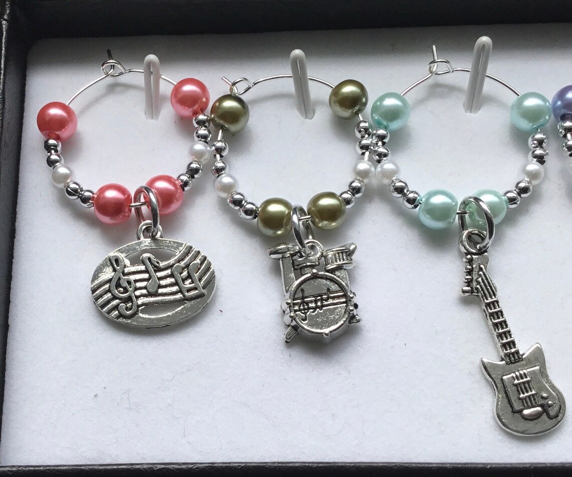 6 Music Themed Wine Charms Band Music Lover Musical Party Etsy Canada