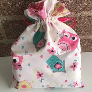 Owls, Birdhouse, Small, Gift, Bag, Fabric Bags, Gift Bag, Thank You, Gift, Birthday, Reusable, Washable, Appreciation, Eco-Friendly, Lined image 6