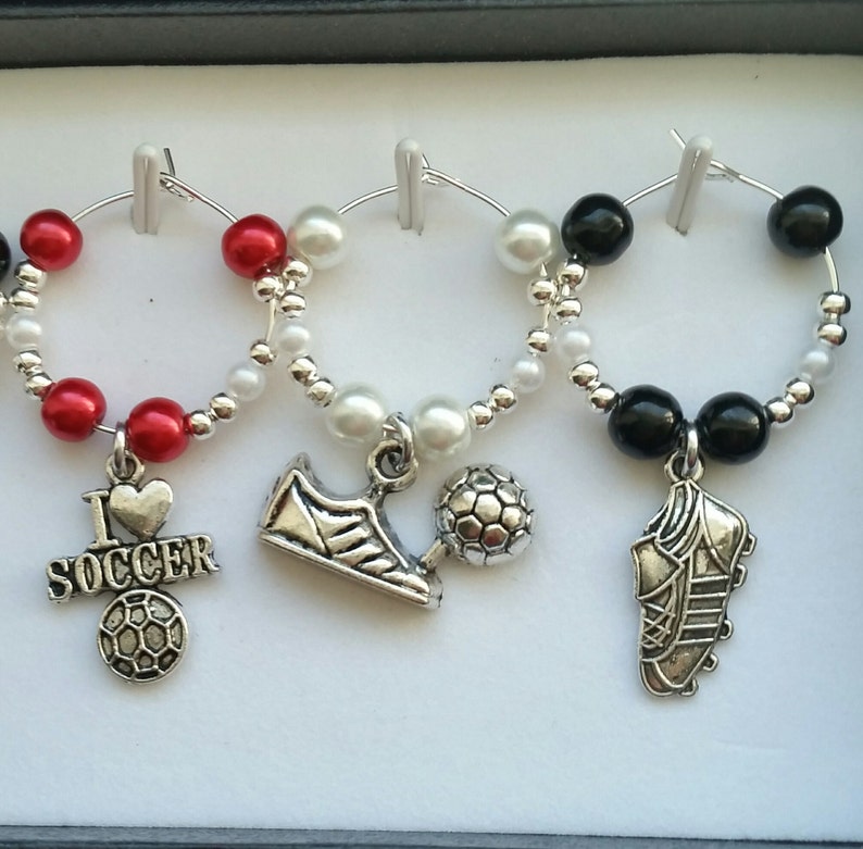 6 Soccer Themed Wine Charms Soccer Coachsoccer Teamsports Etsy