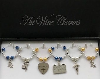 6 Pharmacist  themed Wine Charms, Medicine, Hospital, Thank You, Gift, Themed Party, Party Favor, Gifts under 20, Graduation,Pharmaceutical