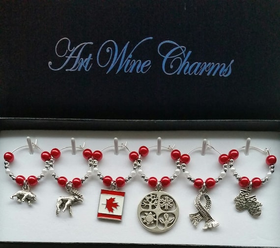 6 Canada Maple Leaf themed Wine Charms Patriotic Canada Day Decorations July 1st Decorations Canada Day Party Canadian Wine Charms