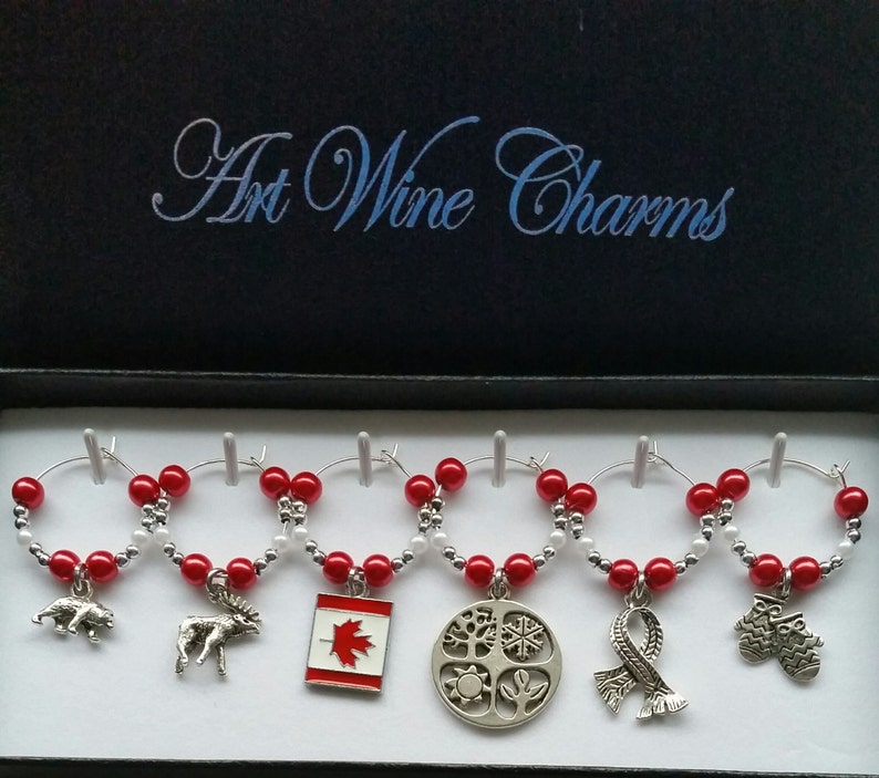 6 Canada themed Wine Charms Canadian Wine Charms Patriotic Etsy