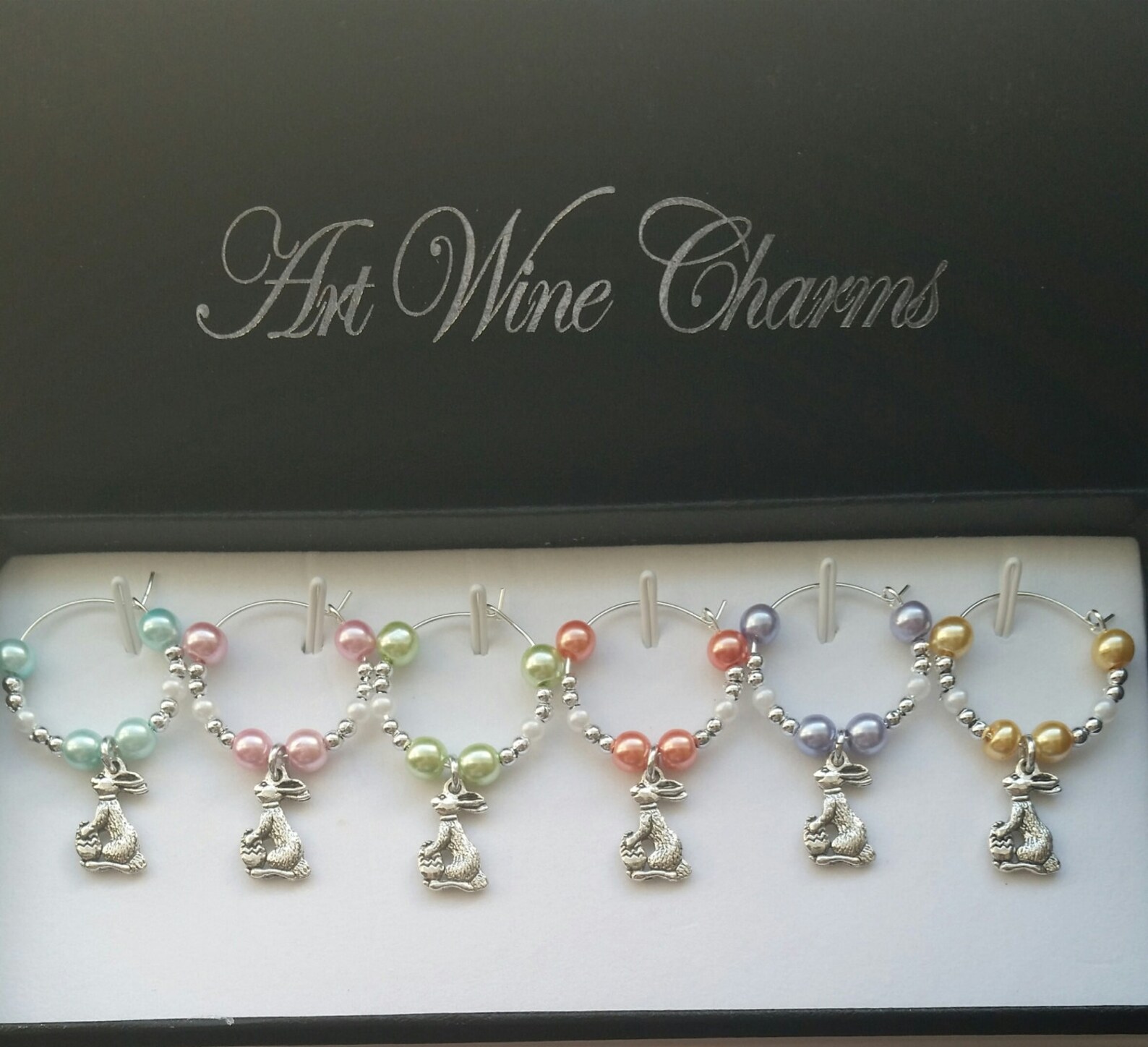 6 Easter Bunnies themed Wine Charms Wine Charms Easter Etsy
