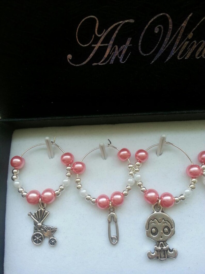 6 It's a Girl 1 Themed Wine Charms Baby Shower Gender Etsy