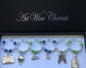 6 Doctor themed Wine Charms, Nurse, Medical, Practitioner, Hospital, Thank You, Gift, Themed Party, Party Favors, Gifts under 20, Caduceus