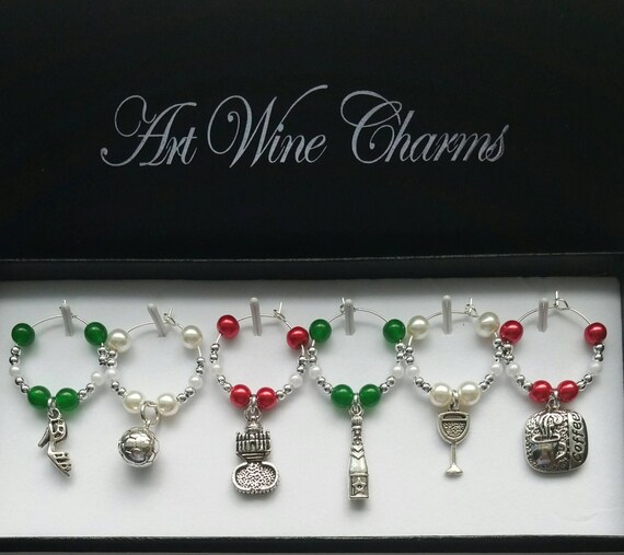 6 Italian Themed Wine Charms Italian Wine Charms Italian Decor Gift For An Italian Travel Decor Coach Gift Italy Gift Italian Themed Party