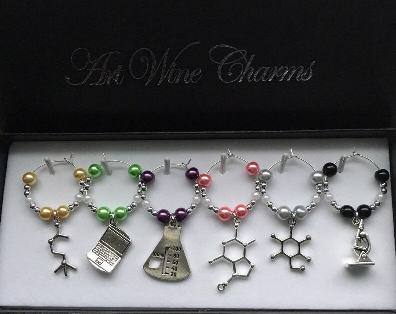 6 Science Research Chemist themed Wine Charms Medical Etsy