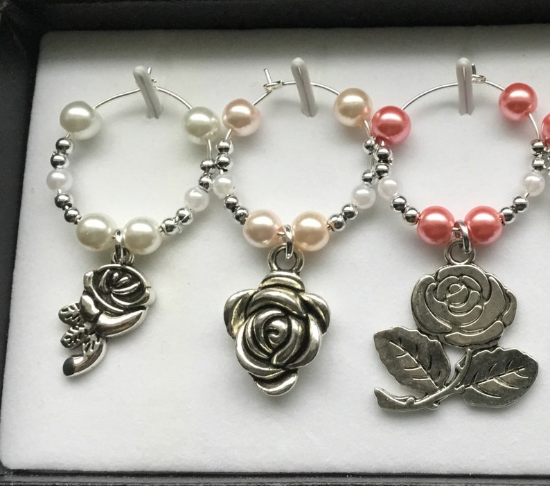6 Rose Themed Wine Charms Mother's Day Gift Birthday Etsy