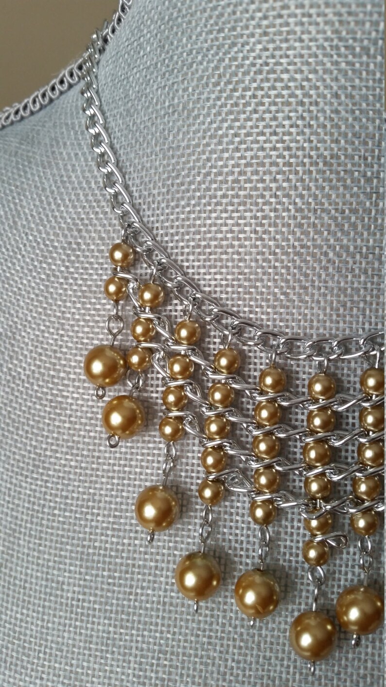 Light Gold Bib Necklace Gold Bead Necklace Summer Spring Etsy Canada