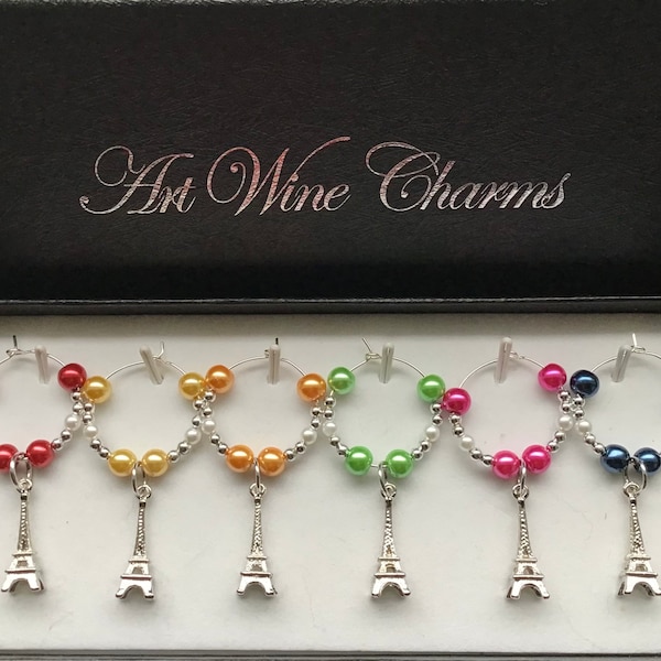 6 Eiffel Tower themed Wine Charms, Paris, Eiffel Tower, French, Themed Party, Party Favors, Parisian, Gift, Thank You,Gifts under 20, France