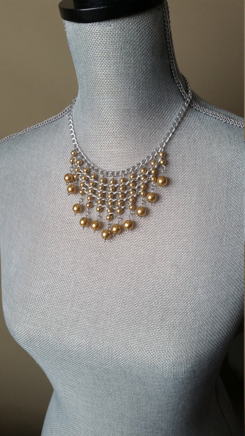 Light Gold Bib Necklace Gold Bead Necklace Summer Spring Etsy Canada